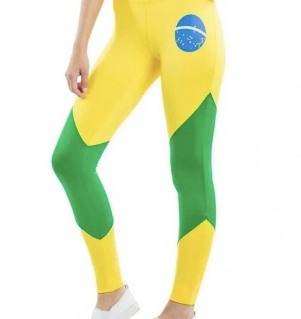 Tipsy Elves Yellow Green Medium Leggings Color Block Pull On Women’s Pants NWT